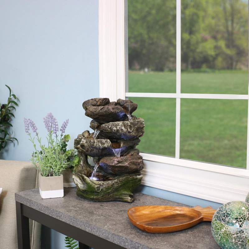 Cascading Caves Rustic Tabletop Fountain with LEDs