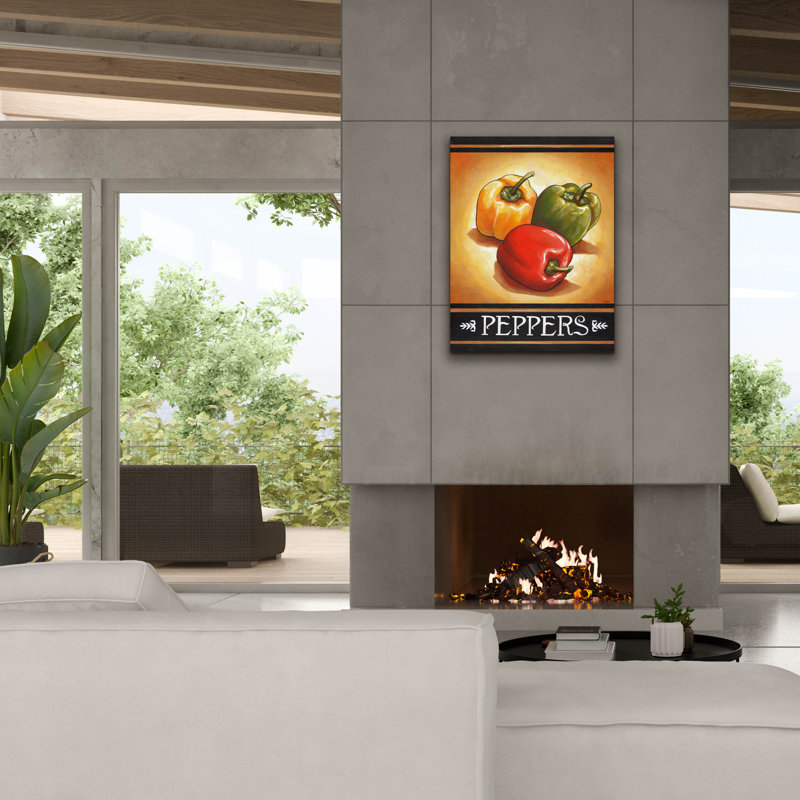 «Market Sign Peppers» par Cathy Horvath-Buchanan, art mural sur toile, H 34 po x l 26 po x P 1,5 po