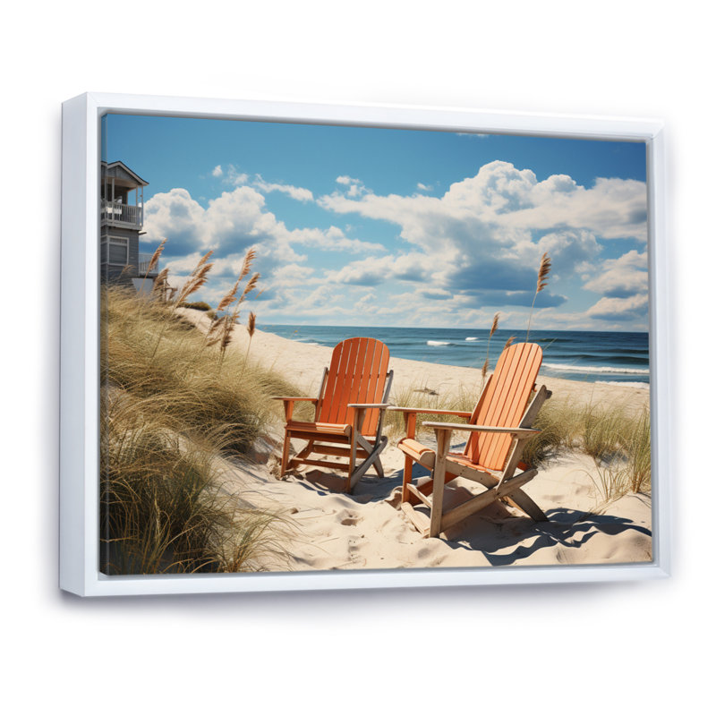Chaises de plage rétro - impression, H 30 po x l 40 po x P 1,5 po, Cadre flottant blanc