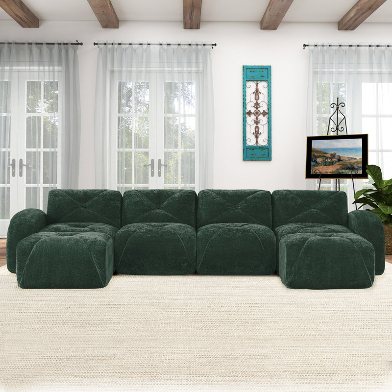 Ensemble de canapé en forme de U à compression de 140 pouces, canapé modulaire moderne à quatre places avec repose-pieds, canapé rembourré pour le salon ou la chambre à coucher, aucun assemblage requis.