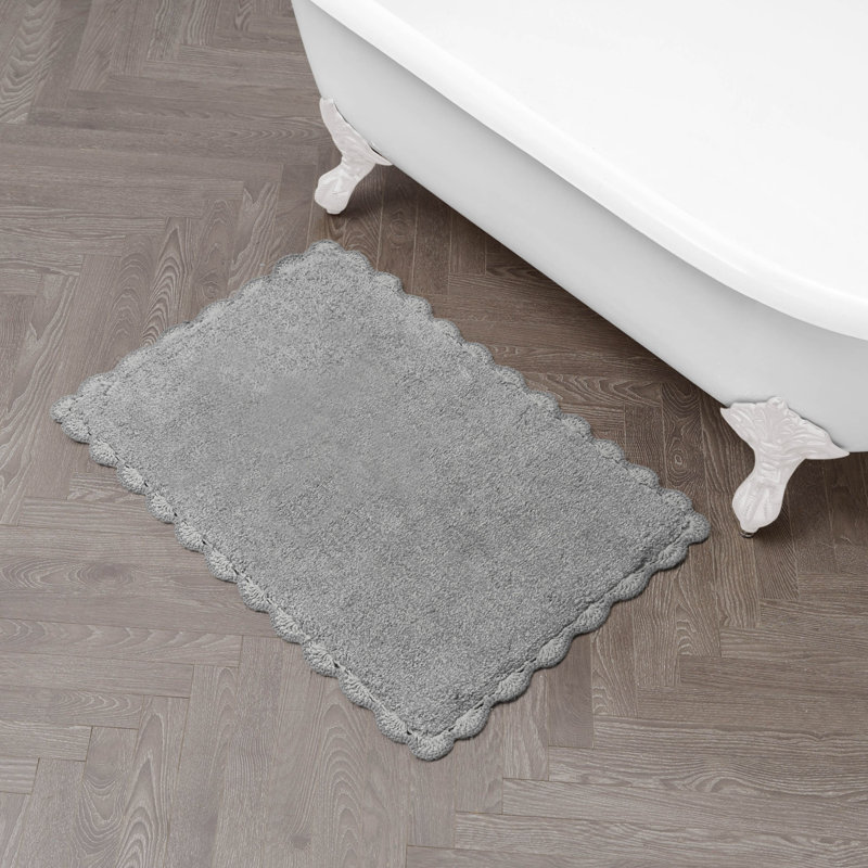 Laura Ashley Heathered Crochet Border Bath Rug 1-Piece, Single - 32" L x 20" W, Dark Gray