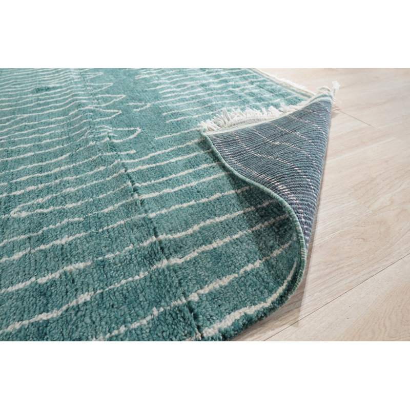 Tapis vert moderne à motif géométrique en laine noué à la main Dendrites, 6 pi x 9 pi