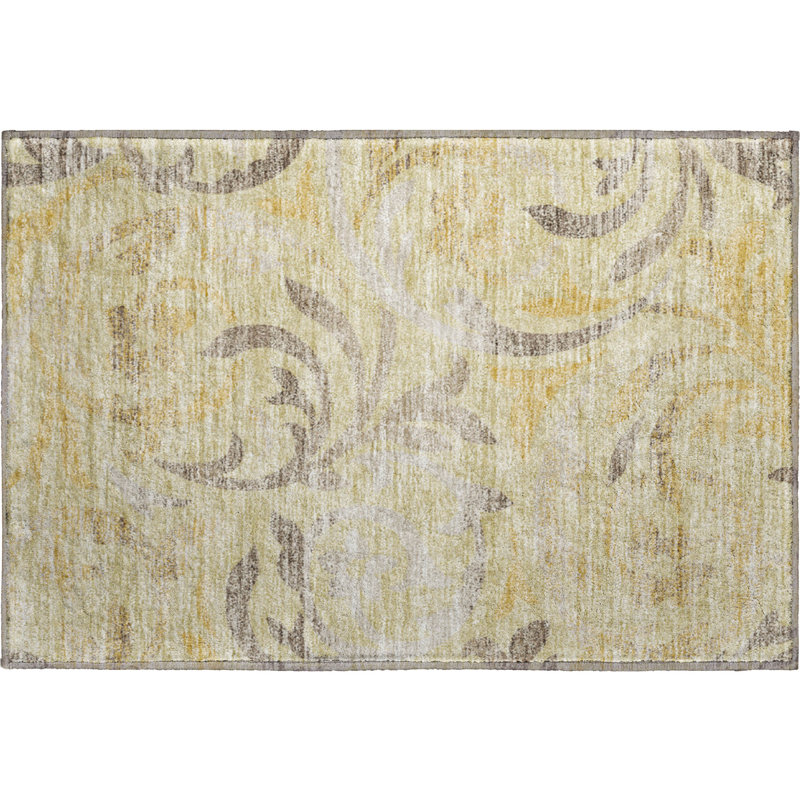 Premium Machine Washable Prisco Gold Rug, Rectangle 1'8" x 2'6"