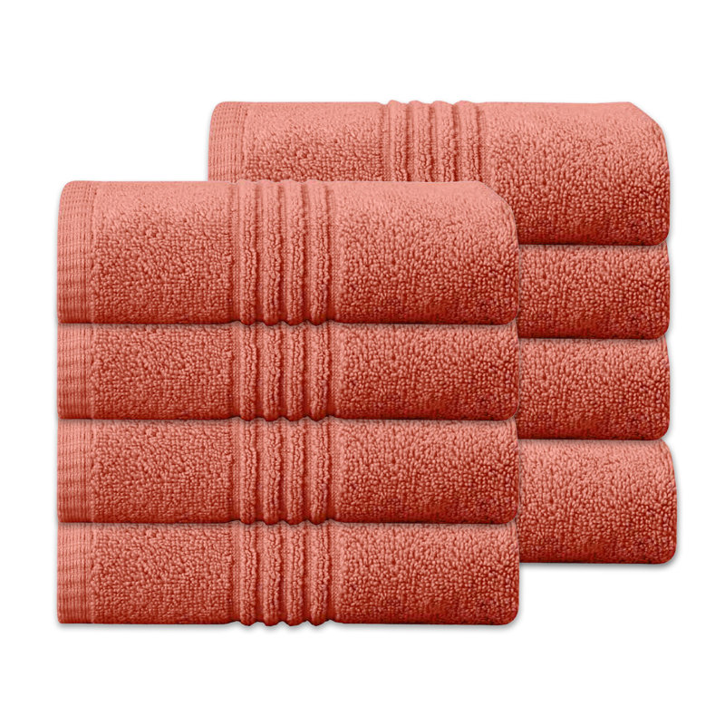 Ensemble de serviettes de salle de bain 100% coton 100% coton zéro torsion Robb Home Home Weavers, 16 po x 24 po (8) (8 serviettes à main), corail