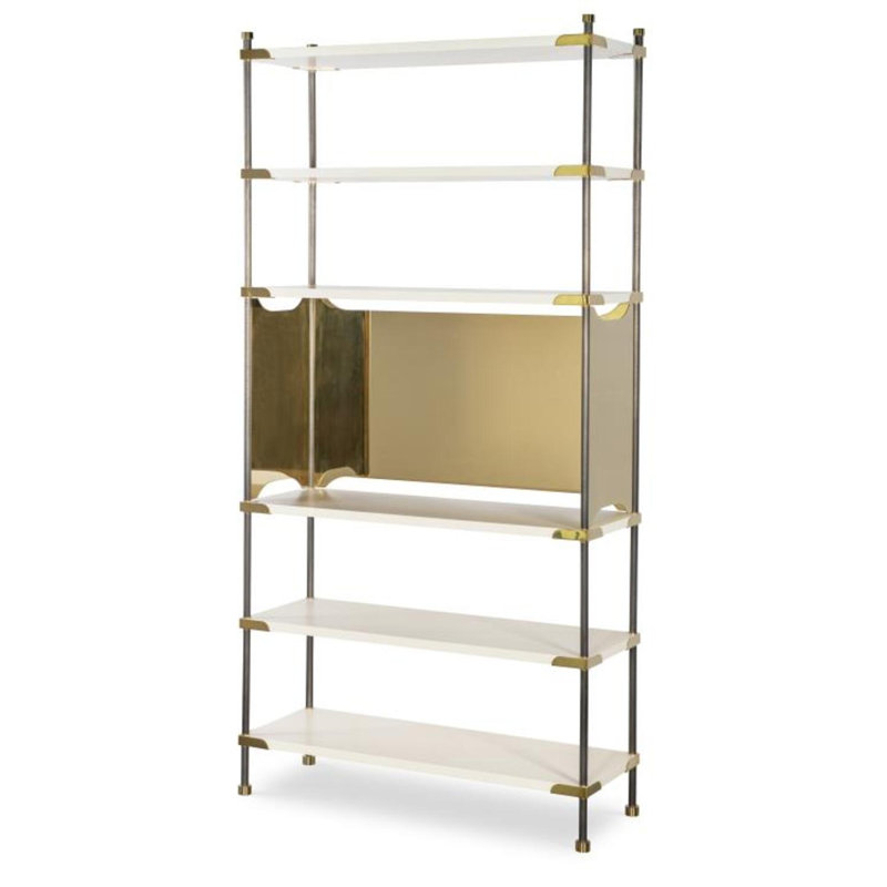 Etagere Bookcase, Pearl/Antique Brass