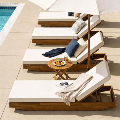 Acacia Wood Chaise Lounge with Water‑Repellent Cushion & Adjustable Backrest