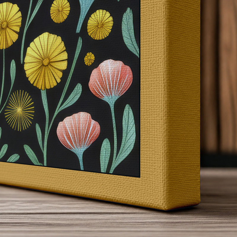 Blooms Botanical 1 Piece Wrapped Canvas Wall Art, 30x20 - 76.2 x 50.8 cm, Ochre Border