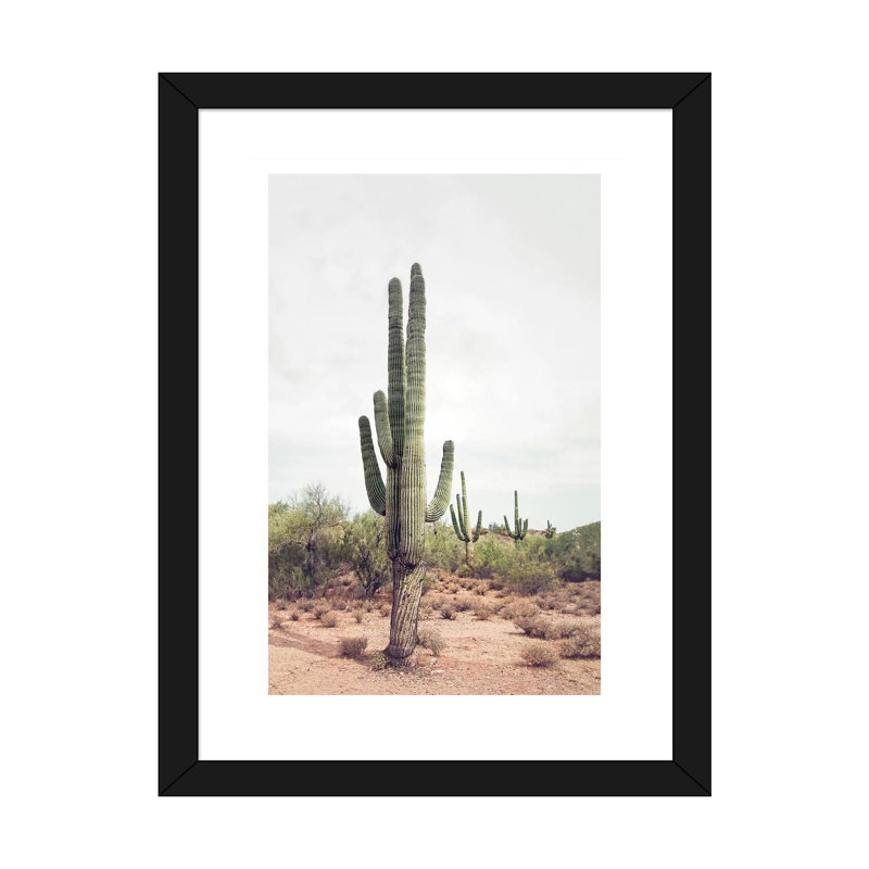 «Desert Cactus» par Sissi et Seb - impression d'art graphique, Papier encadré noir, Blanc, H 32 po x l 24 po x P 1 po