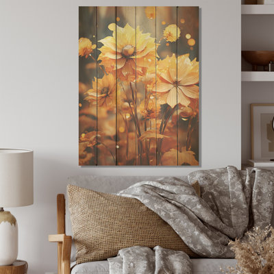 Tournesols dorés transparents à la luminescence - tournesols, art sur bois de pin naturel