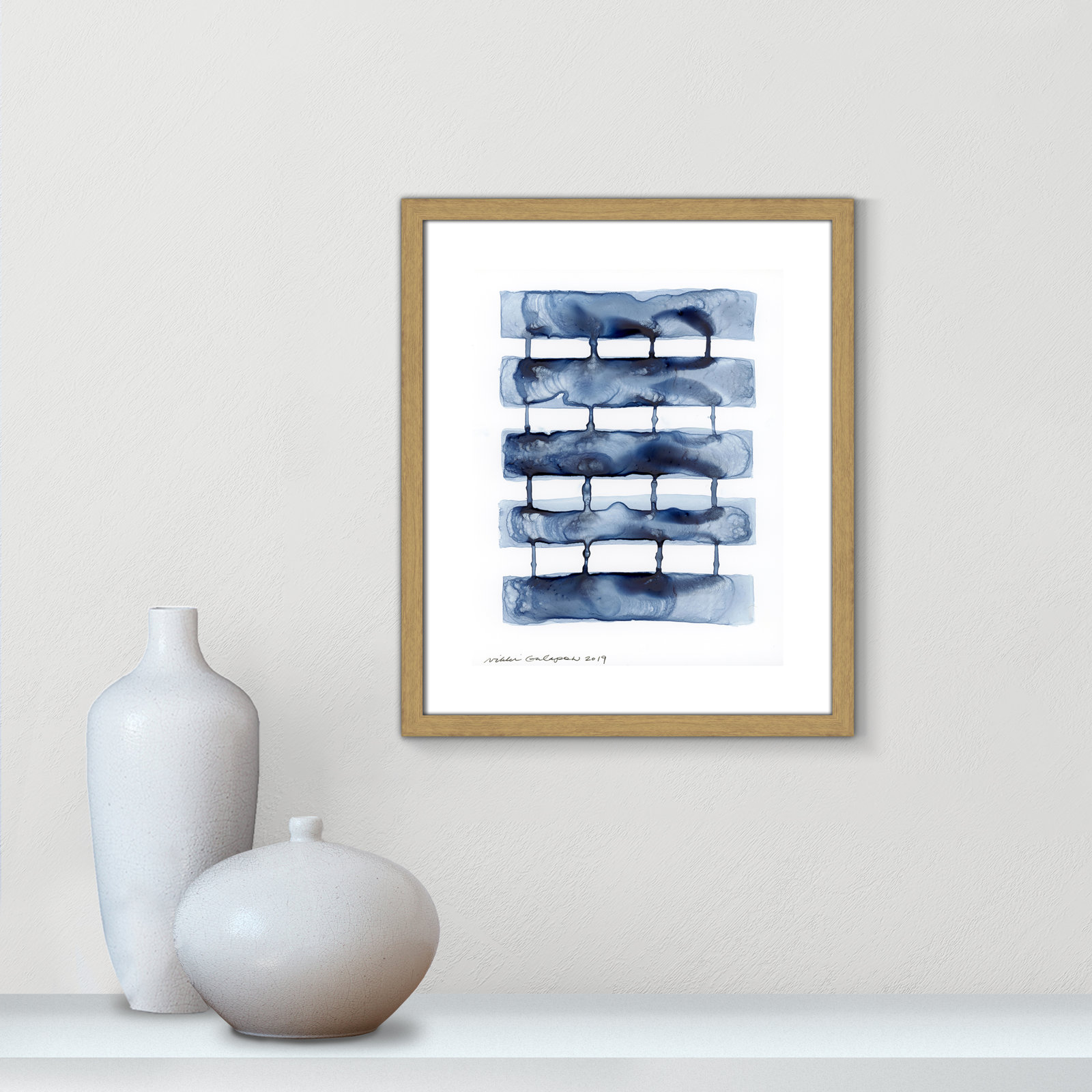 Gareth "Stitched Together I" Print by Nikki Galapon, Beige Wood Framed Paper, 19" H x 16" W x 0.75" D