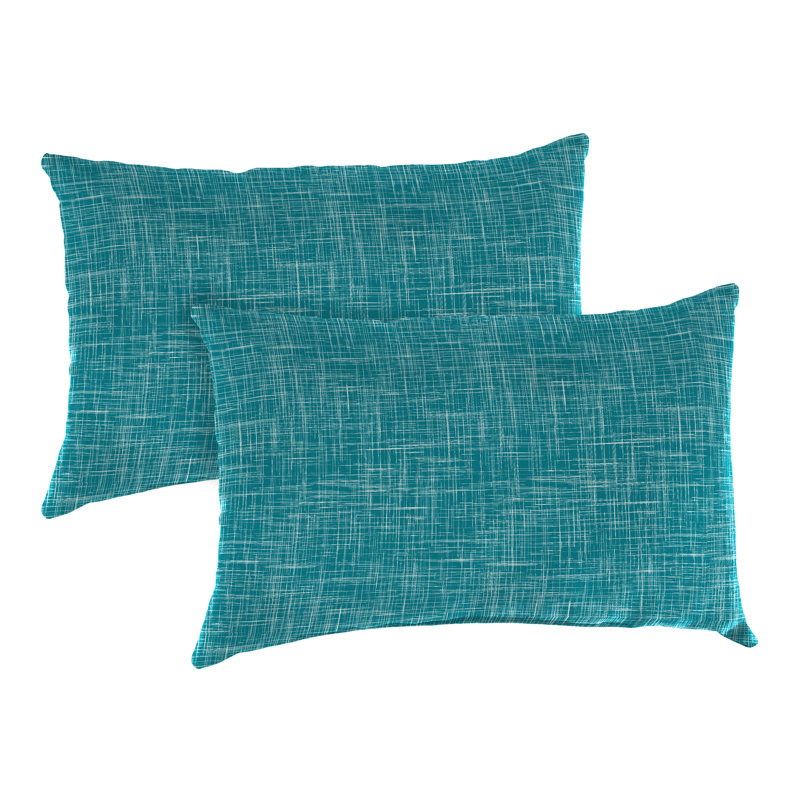 18" x 12" Outdoor Lumbar Throw Pillow (Set of 2), Teal Blue