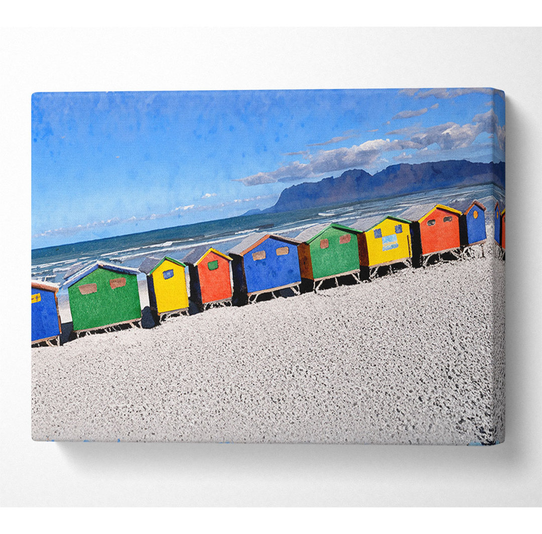 Strandhütten Regenbogen Leinwand Aquarell