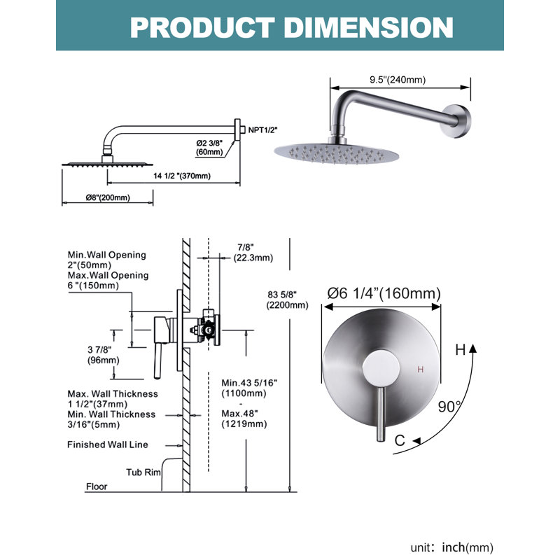 Robinet de baignoire et douche, Nickel brossé