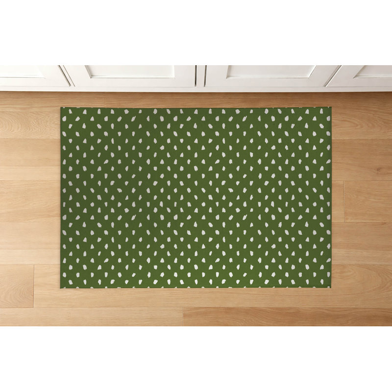 Tapis de cuisine à profil bas Splat Point, Rectangle 3' x 5', Olive Green Dots