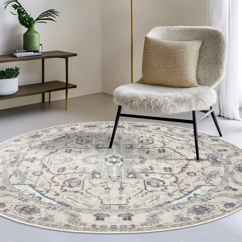 GLN Rugs Traditional Collection - Machine Washable Area Rug, Bohemian Vintage Washable Rug, Non Slip Area Rug, Low Pile Chenille Living Room Rug, Bedroom Rug, Bathroom Rug (Beige and Gray Rug)