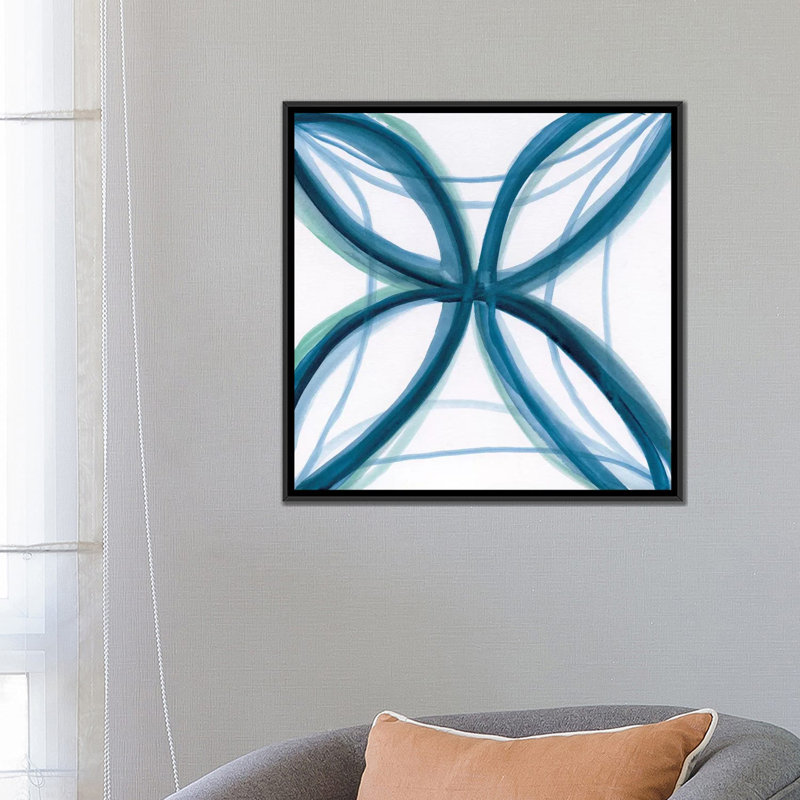 « bold blue i », impression sur toile, H 18 po x l 18 po x P 1,5 po, Toile encadrée noire, Pas de tapis