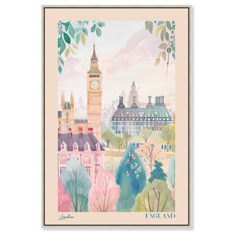 «Soft Spring London», toile de voyage par Art Remedy, Cadre argenté, H 16 po x l 11 po
