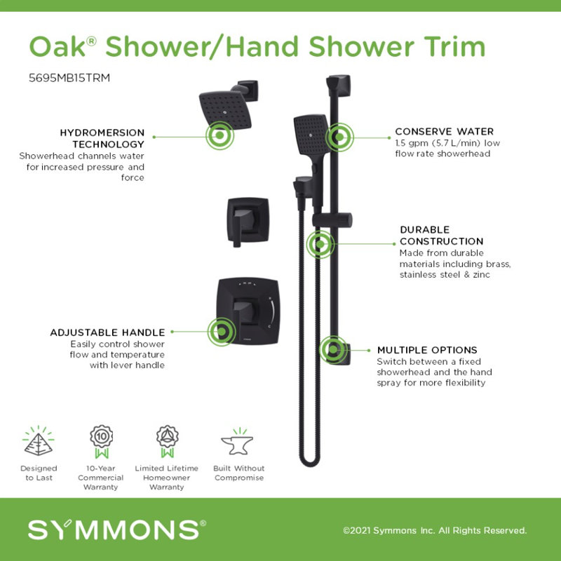 Oak HydroMersion Double Handle Shower with Hand Spray, Matte Black