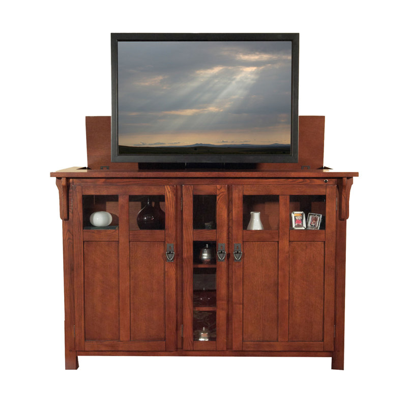The Bungalow Motorized Smart TV Lift Cabinet for 60 Inch Flat Screen TVs, Mission Chestnut