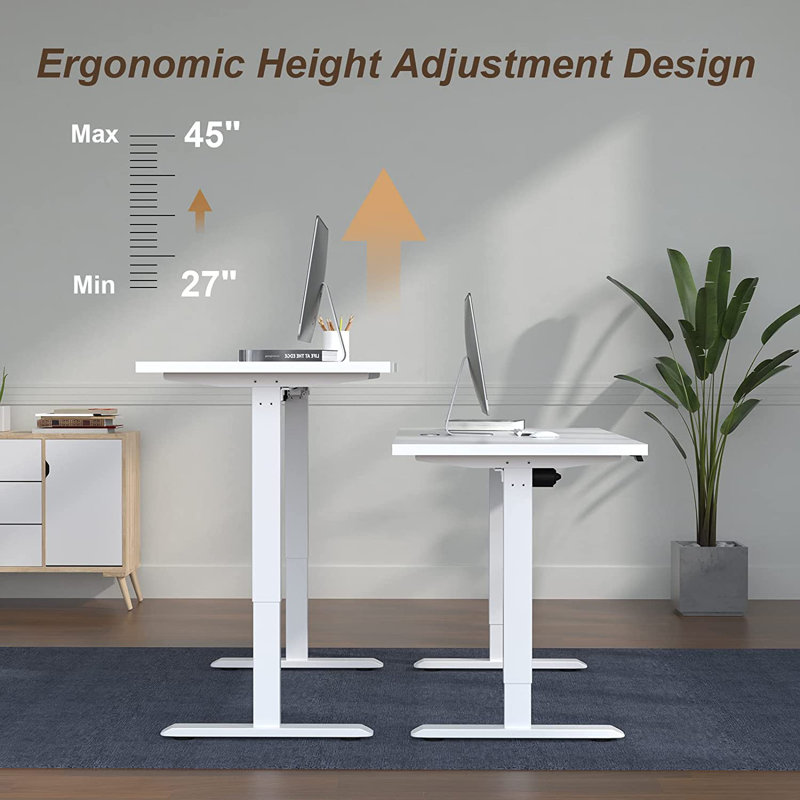 Midtown Value Height Adjustable Standing Desk, Single Motor, 48x24, White Top with White Frame, 46.25" H x 24" W x 48" D