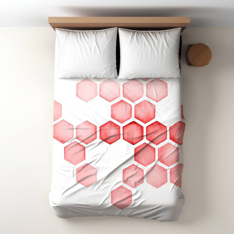 Polyester Sateen Duvet Cover, Twin Duvet, Blue Alveoli Red