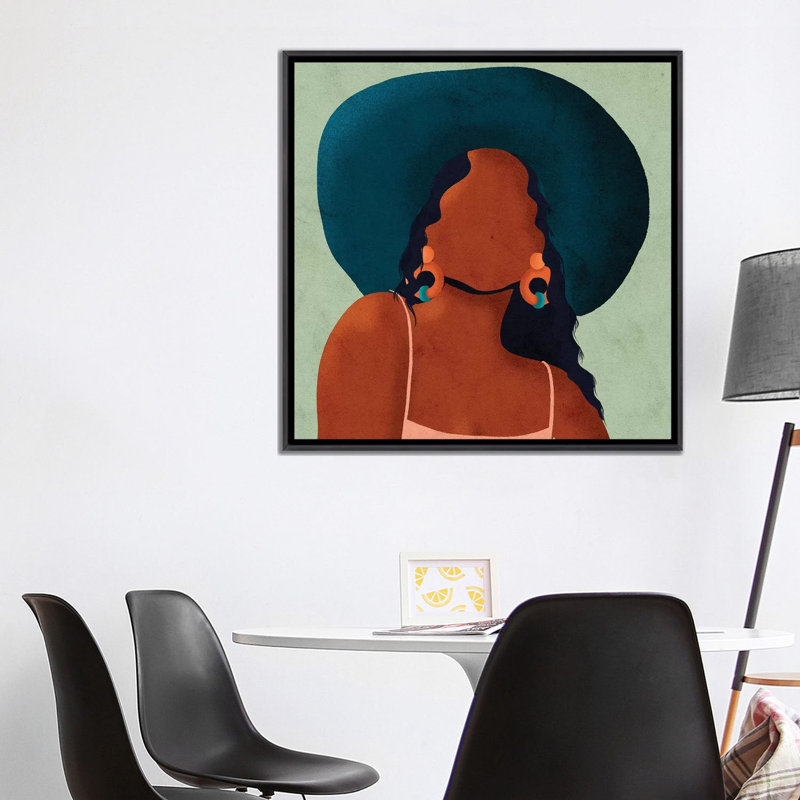 Kim par Reyna Noriega - impression d'art graphique, Toile avec cadre noir patiné, H 37 po x l 37 po x P 1,5 po, Pas de tapis