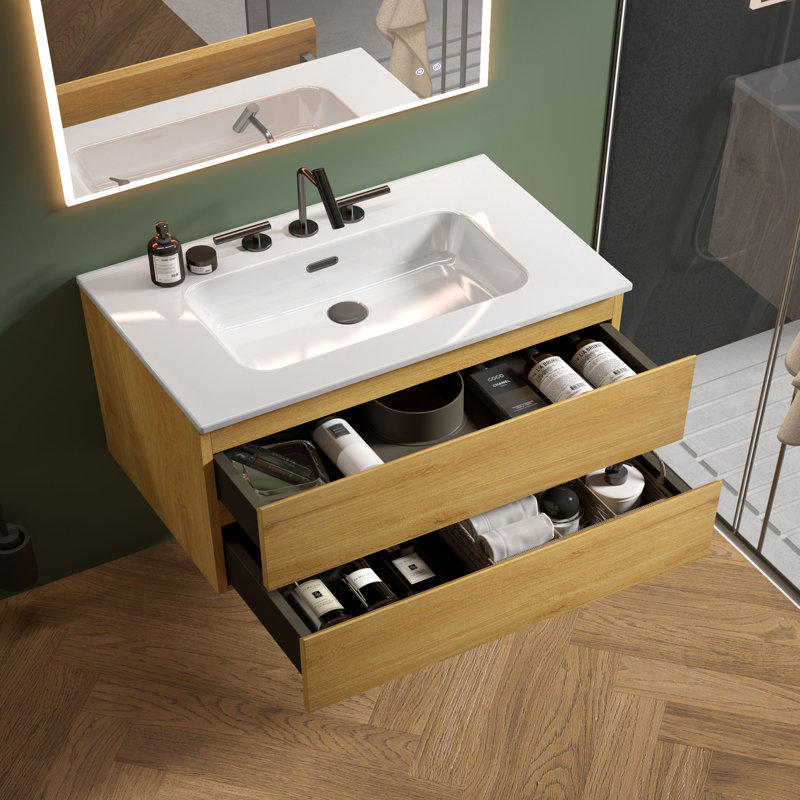 Meuble-lavabo simple 36 po avec dessus en céramique avec trop-plein Derrance, pré-assemblé, Jaune, 36"