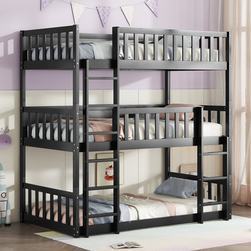Twin Over Twin Triple Bunk Bed, Black