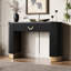 Console contemporaine avec un style à nervures verticales, un tiroir et une base traîneau au look élégant, surface ovale