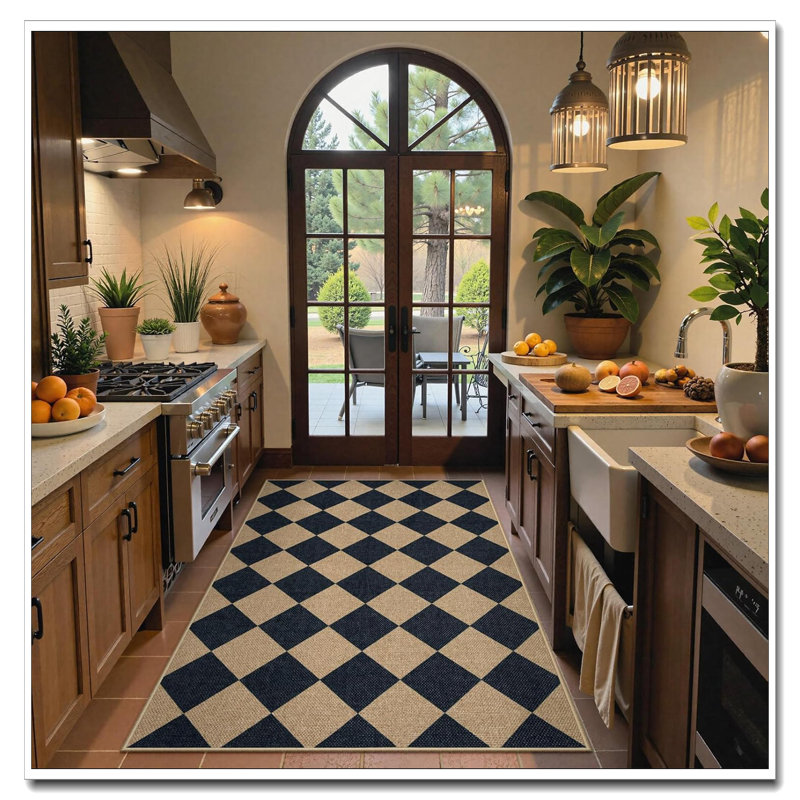 Checkered Easy Jute-Look Runner Rug 2X8, Non-Slip Washable Indoor Outdoor Carpet For Hallway Kitchen Entryway, Runner 2' x 8'