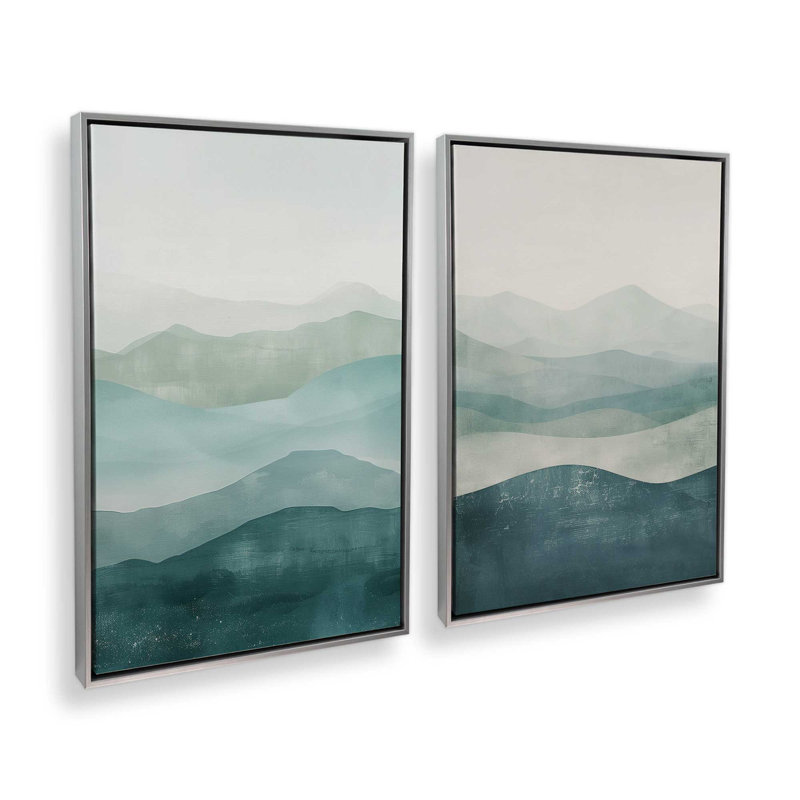 Ensemble de 2 aigue-marine sérénité, Cadre flottant en chrome poli, H 19 po x l 26 po