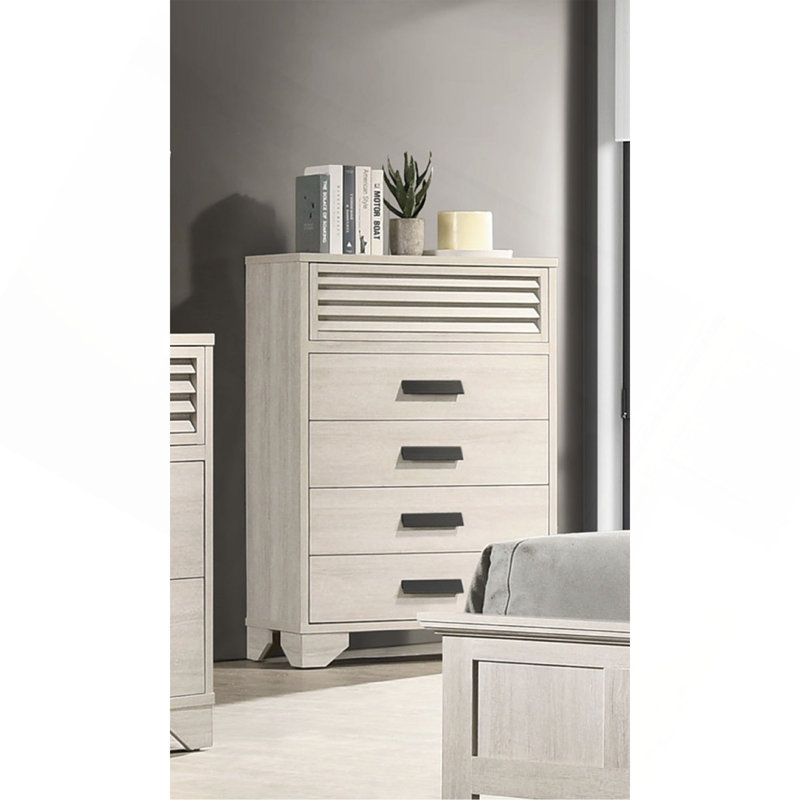 Mobilier de chambre à coucher 1 pièce à 5 tiroirs avec poignées à persiennes