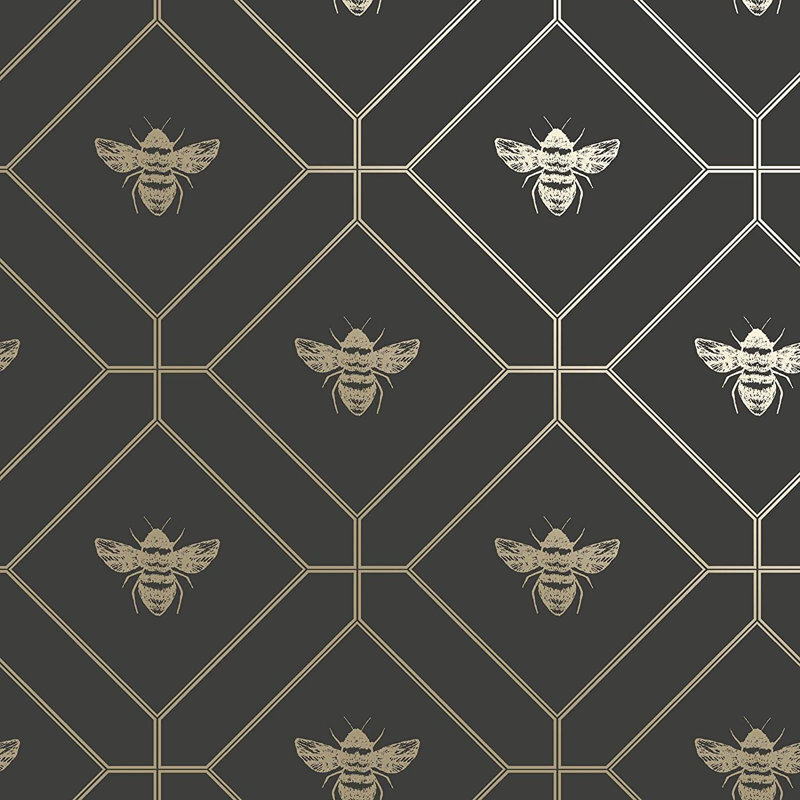 Caddo 53cm x 10.5cm Metallic Wallpaper Roll, Charcoal/Gold