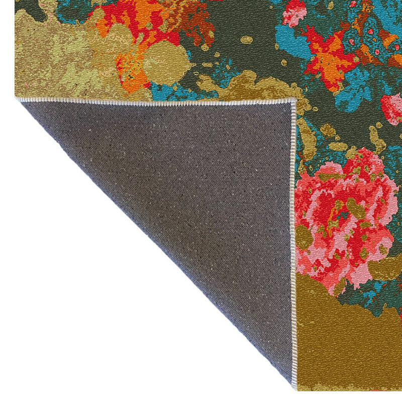Tapis décoratif multicolore à motif floral rose, Tapis de couloir 3 pi 9,81 po x 9 pi 10,11 po