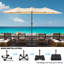 Parasol de terrasse surdimensionné de 15 pi - Parasol beige avec base, auvent beige résistant aux rayons UV, ouverture de joystick et inclinaison réglable, convient aux jardins, au bord de la piscine, dans la cour-1627952763