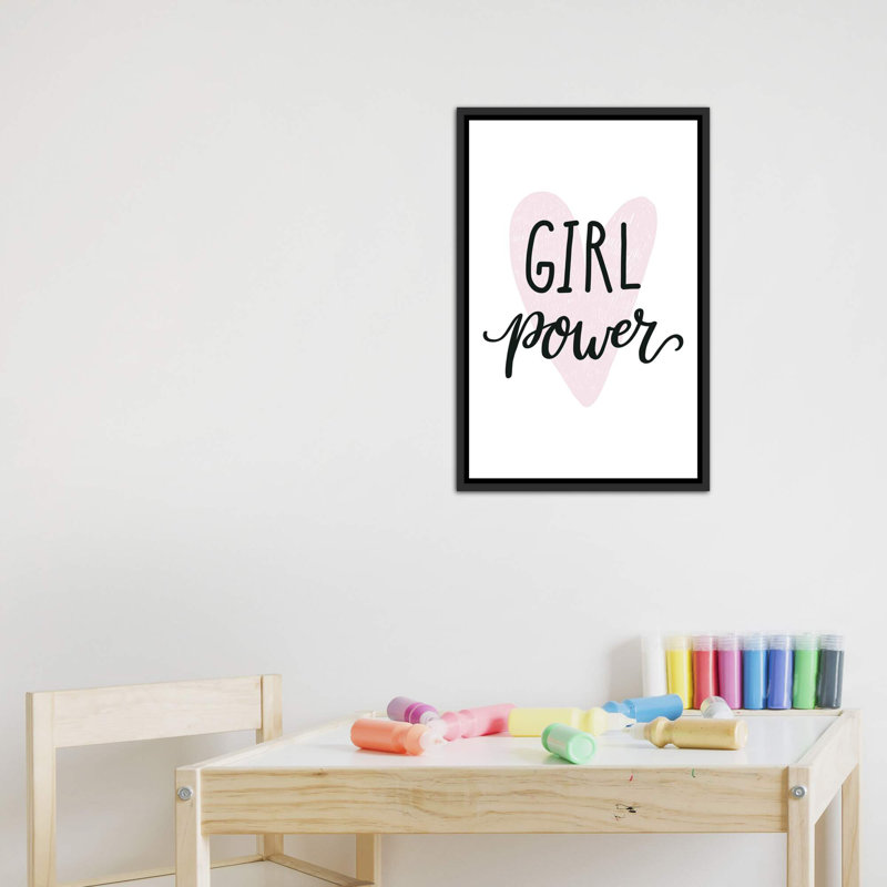 Girl Power - impression d'art textuel, H 26 po x l 18 po x 1,5 po, Toile avec cadre noir patiné, Pas de tapis
