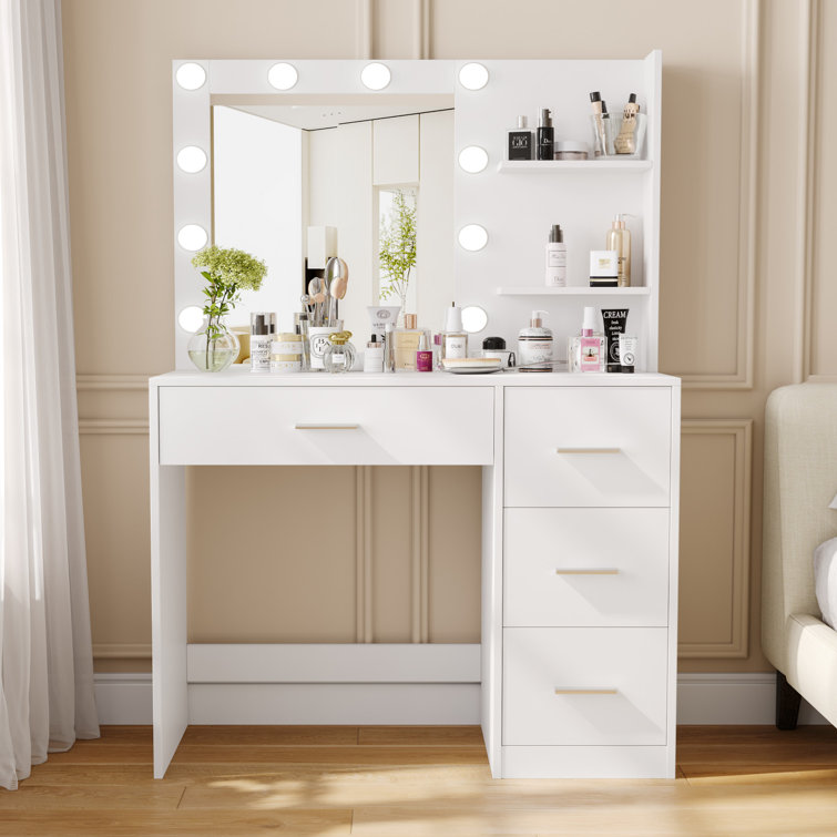 Modern Makeup Vanity Table Set with LED Lighted Mirrors