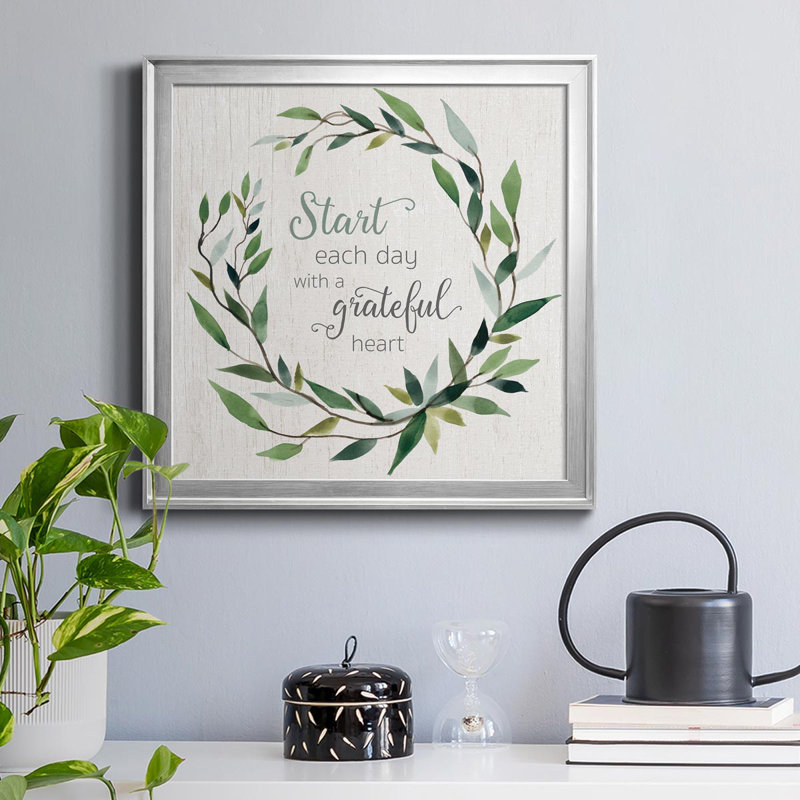 «Grateful Heart Greenery», art textuel sur toile, Toile argentée, H 30,5 po x l 30,5 po x P 1,5 po