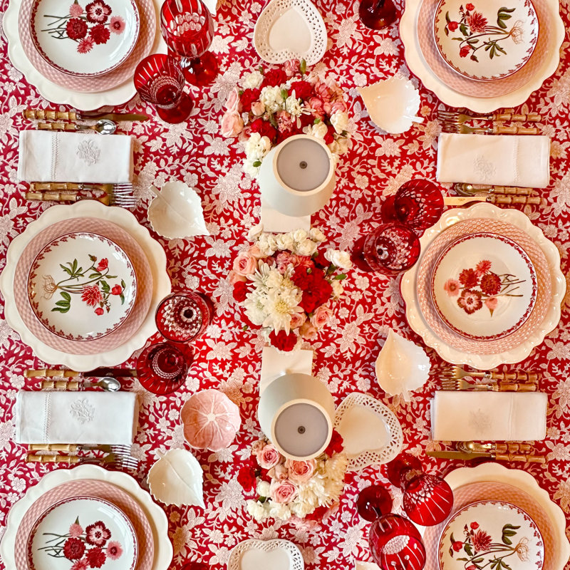Carmen Red And White Square Tablecloth, 60" Square