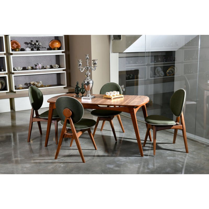 4 - Person Dining Set, Walnut/Green