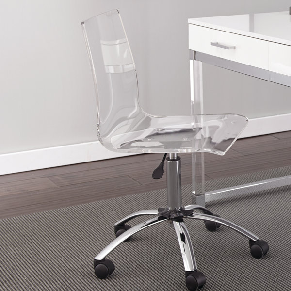 Clear Lucite Swivel Desk Chair with Flair Arms and Seat Cushion