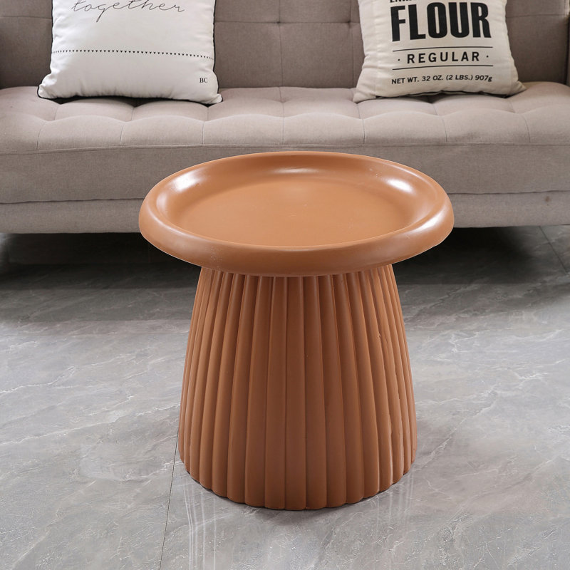 Magnesium Oxide Fluted Base Side Table ,19.69" Diameter Round Accent Table
