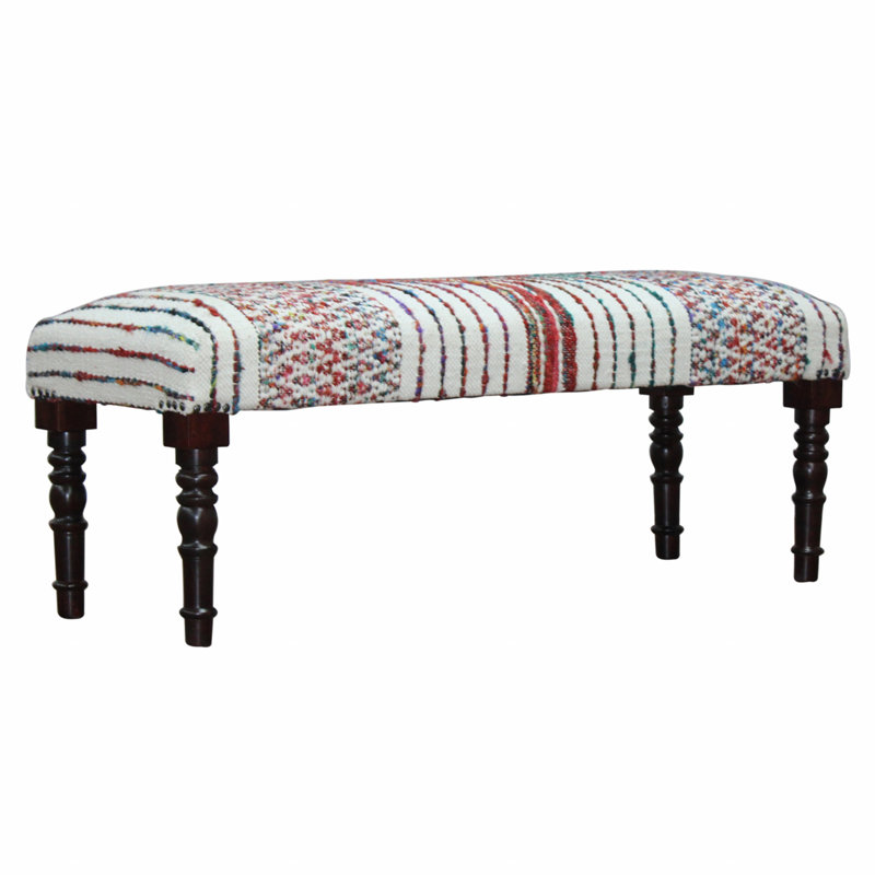 47" Textural White Leg Upholstered Bench, Red/White, Black
