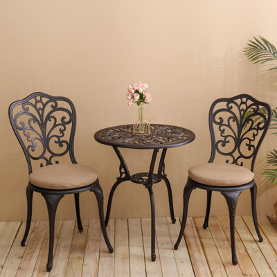 3-Piece Outdoor Rust-Resistant Cast Aluminum Patio Bistro Set with cushion