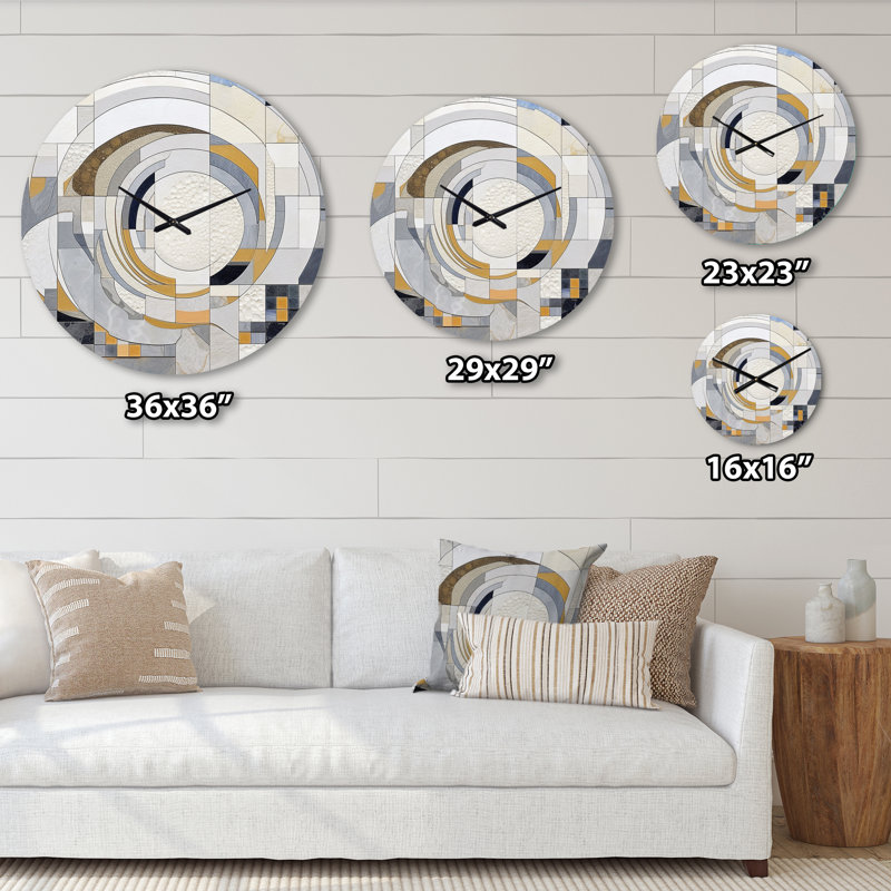 Metal Wall Clock - Grey and Yellow Mosaic III, Medium