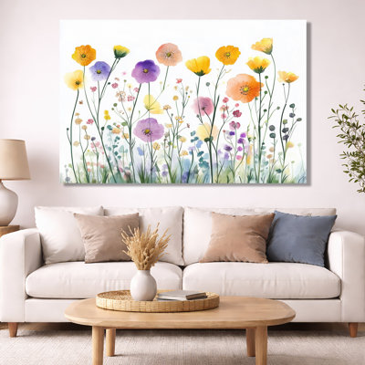 Art mural fleur de prairie, toile florale d'été, fleurs de prairie en été