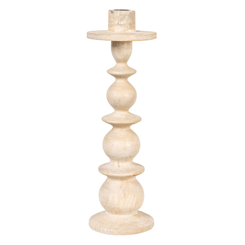 Round Carved Mango Wood Taper Holder