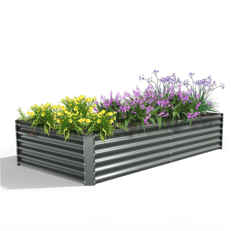 Gray Metal Rectangular Raised Garden Bed Planter Boxes For Vegetables Flowers Herbs (96 In. L X 48in. W X 18 In. H), Gray