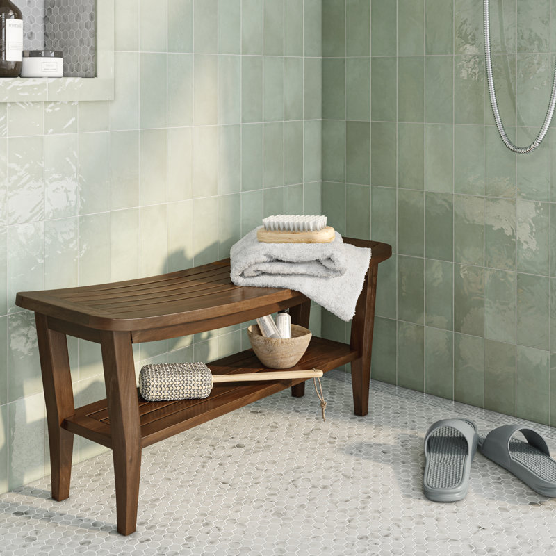 Banc de douche en teck Weinert, H 16 po x l 35 po x P 12 po