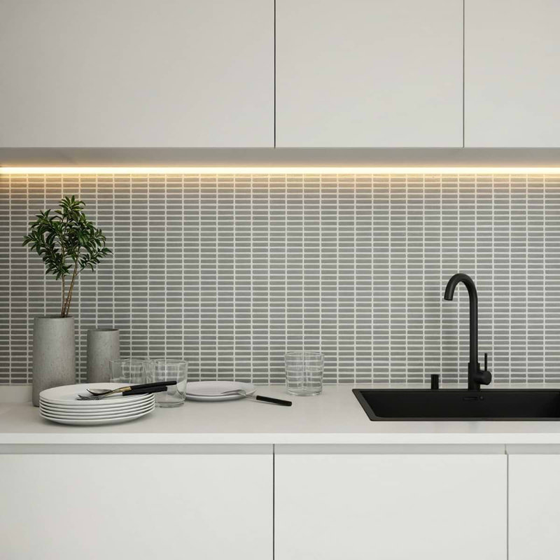 Venini 1/2" x 2" Mini Brick Frosted Glass Mosaic Tile, Sage Green